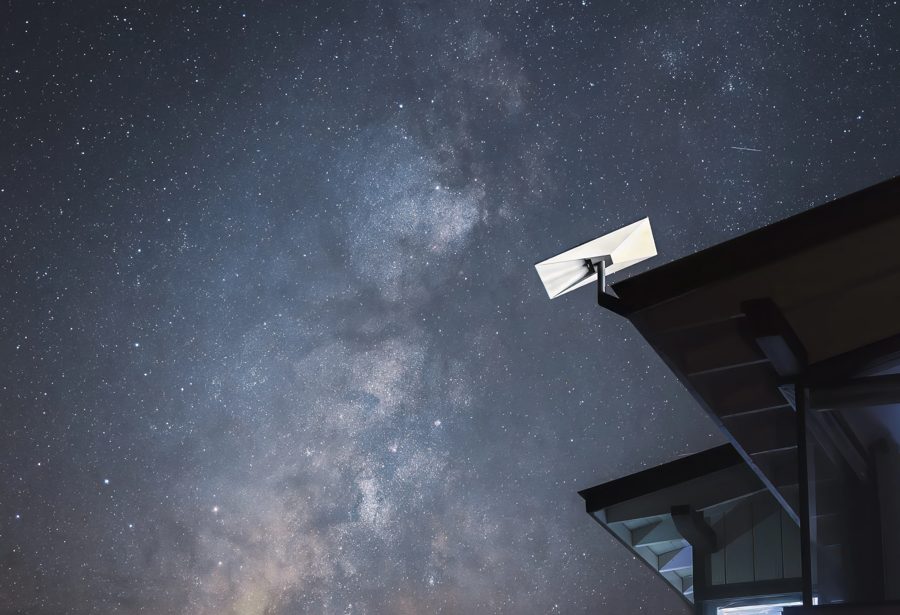 Starlink dish under a night sky